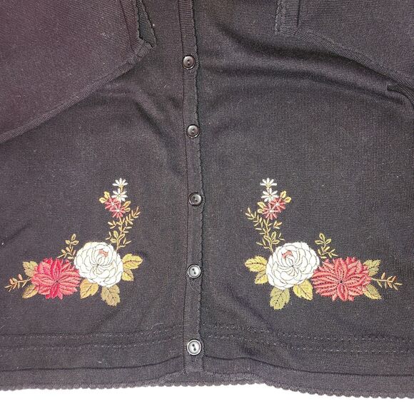 Vtg Southern Lady  Embroidered Button Up LS Sweater Black Floral Women's MED - Picture 1 of 3